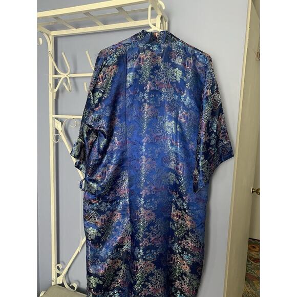 Vintage Blue Kimono Robe China Large Comfy Luxury Old Money No Belt - Picture 9 of 9